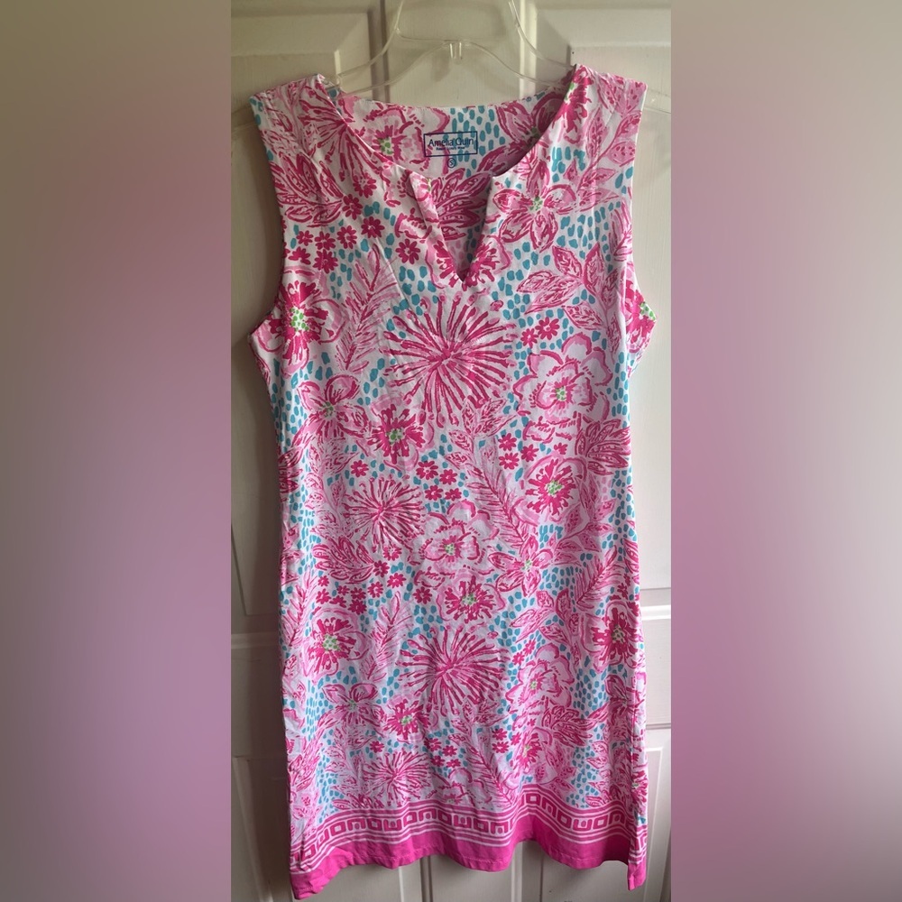 Amelia Quin Women's Luxury Resort Wear Colorful Floral Print Dress Sz Small